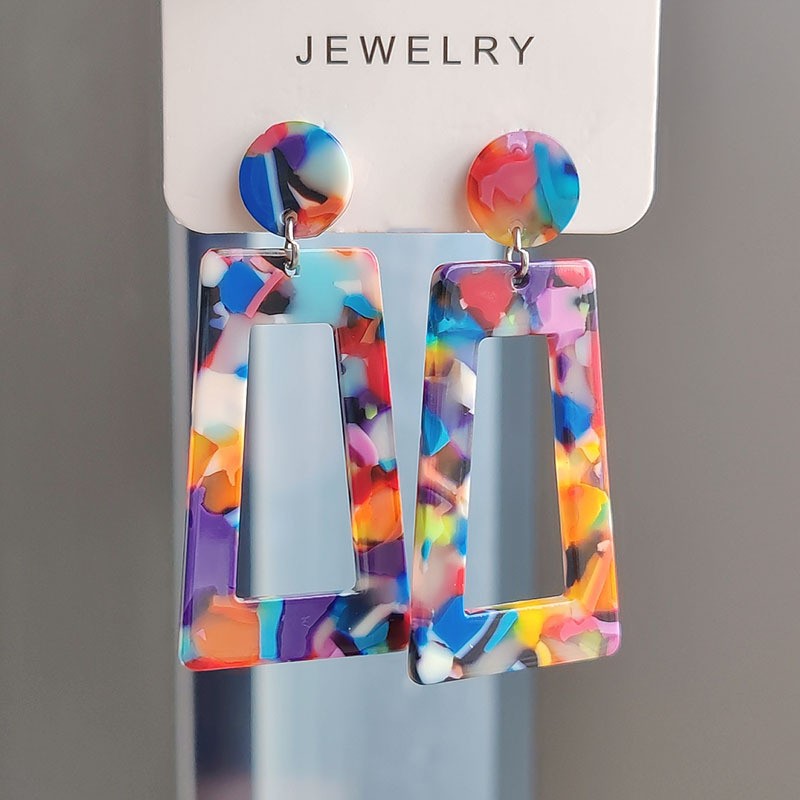 Colorful Trapezoidal Acrylic Earrings Women'S Accessories Simple Earrings