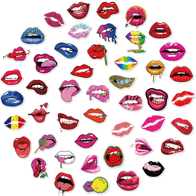 50PCS Sexy Lips Sticker For Cute Mouth Decals Laptop Phone Skateboard Suitcase Guitar Fridge Waterproof Computer Stickers