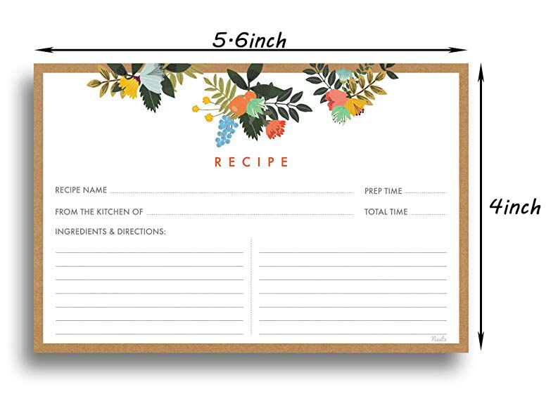 50sheet Floral Recipe Cards Double Sided Cards 4x5.6 inches cardstock paper stationery