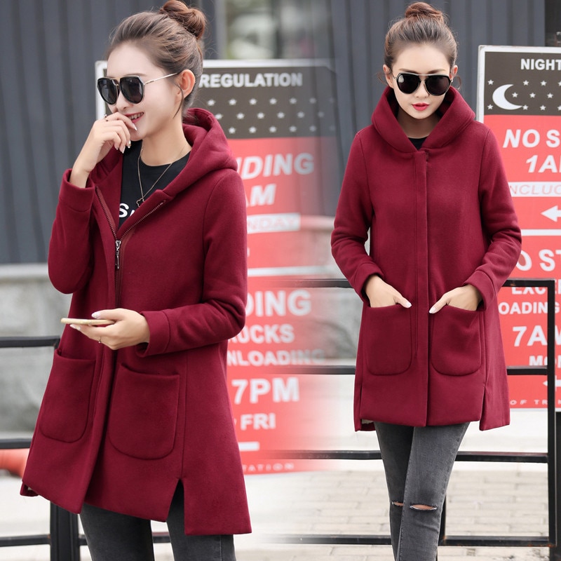 RICORIT vrouwen Hooded Wollen Jas Lange Mouwen Jassen Bovenkleding Vrouwelijke Bulk Dunne Hoodies Jassen