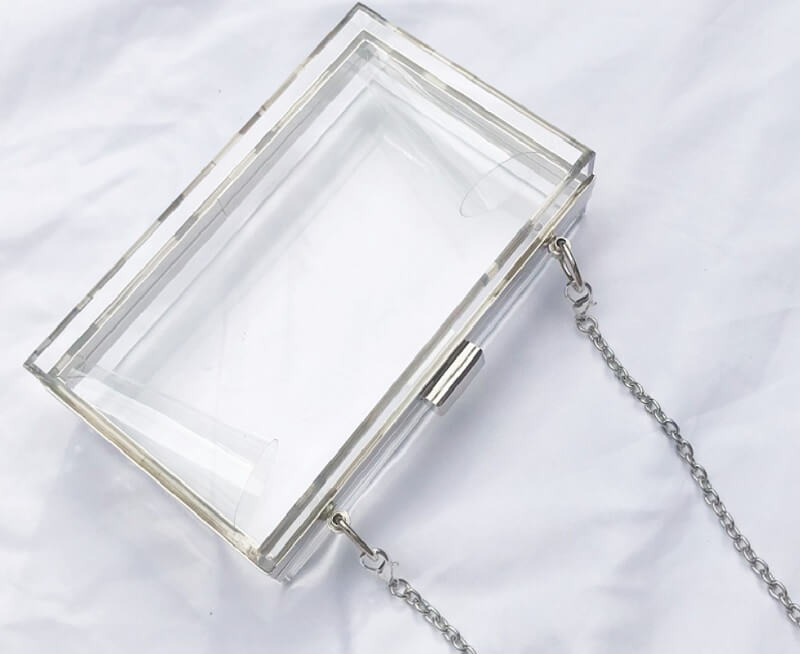 Femmes acrylique clair Transparent sac à bandoulière PVC sac Sport événements stade approuvé chaîne sangle or/argent