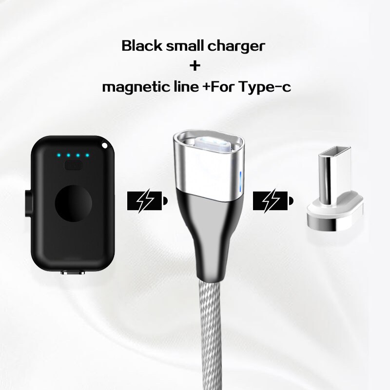 Mini chargeur de batterie externe magnétique Portable, pour iPhone 12 Xiaomi iPhone Samsung: Black for type c