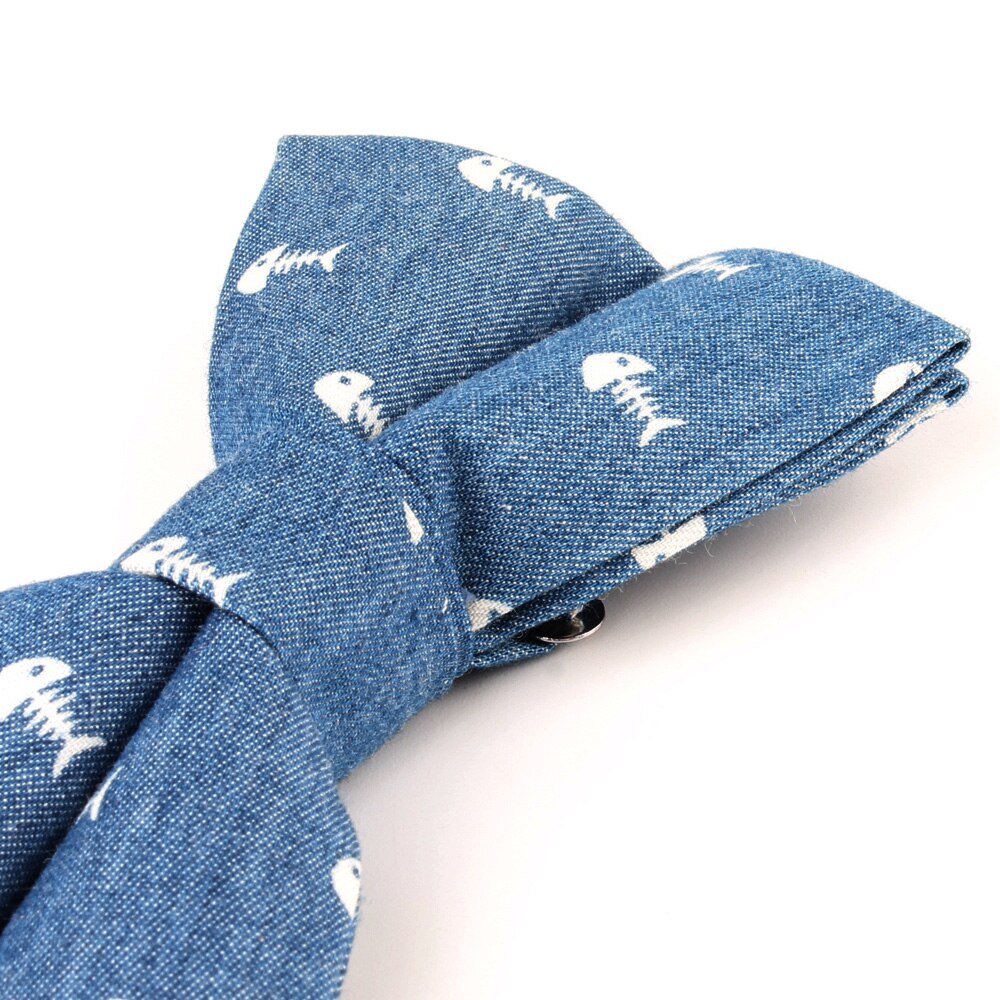 Nœud papillon en jean pour marié, pour homme et femme, cravate en Denim, bleu, motif Floral
