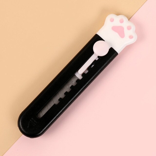 Mini cuchillo de conejo Kawaii, utensilio portátil, cortador de papel, papelería de oficina, abridor de sobre con pata de gatito: A-Black
