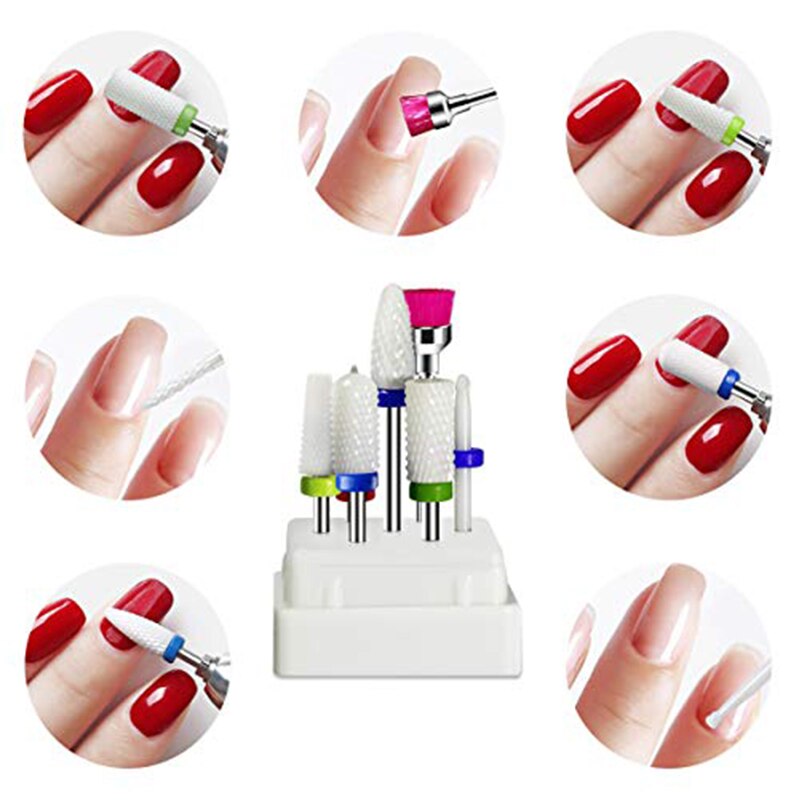Juego de brocas de cerámica para uñas, accesorios para manicura, taladro eléctrico con caja de acrílico, limas y limas para uñas artísticas, 7 Uds.