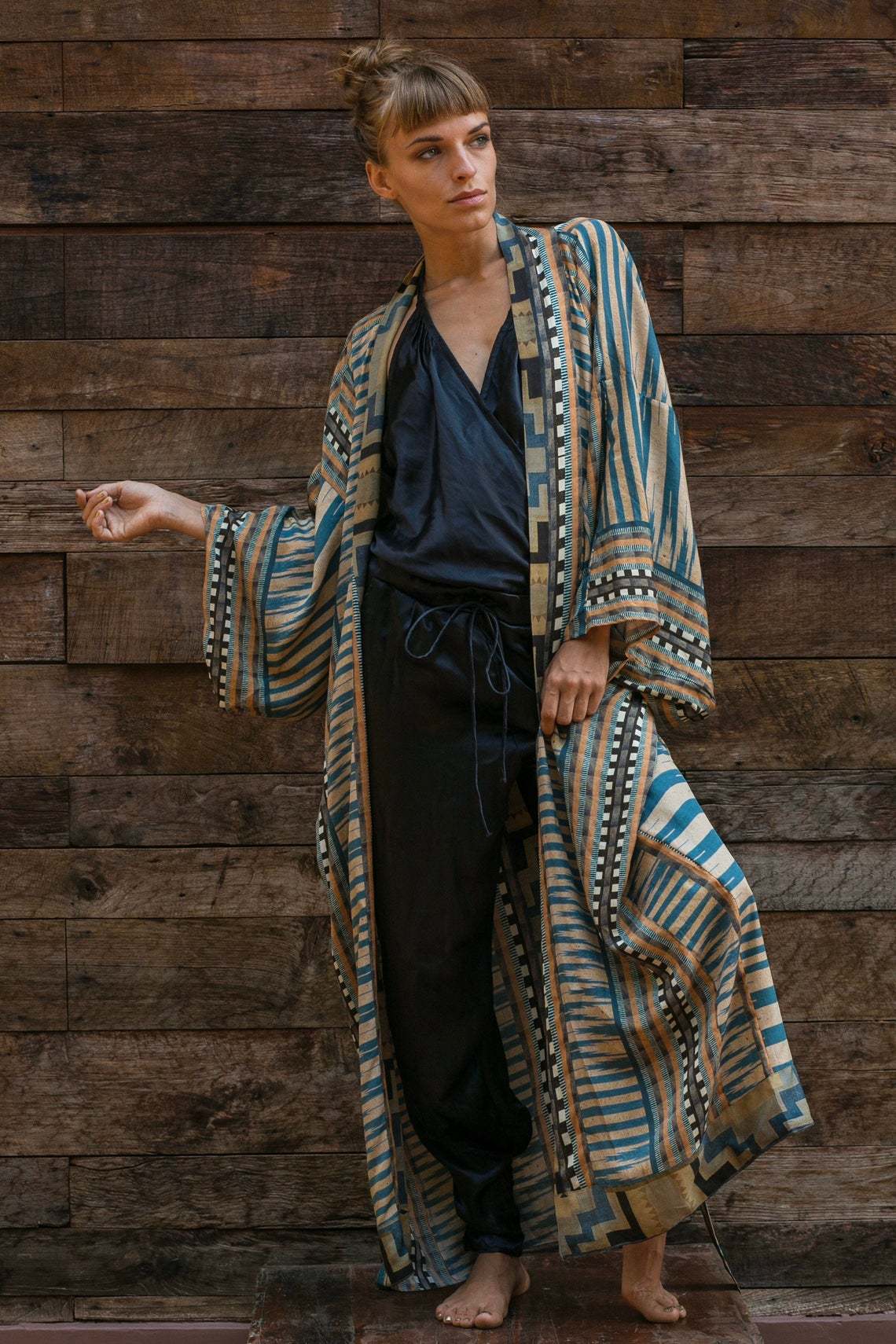 Kimono japonés para mujer, cárdigan, camisa de Cosplay, blusa para mujer, Yukata japonesa, Kimono de playa para verano,: Azul