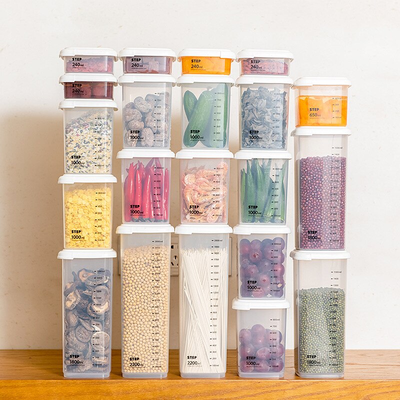 4 Different Capacity Plastic Sealed Cans Kitchen Storage Box Transparent Food Canister Keep Fresh Clear Container Pasta Box
