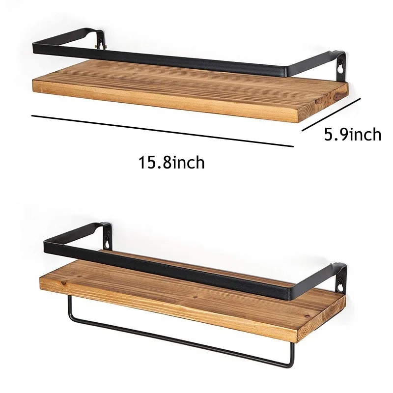 Estante flotante de madera montado en la pared, soporte para especias, ducha, maquillaje, cocina, baño, organizador, estante de almacenamiento con barra de toalla