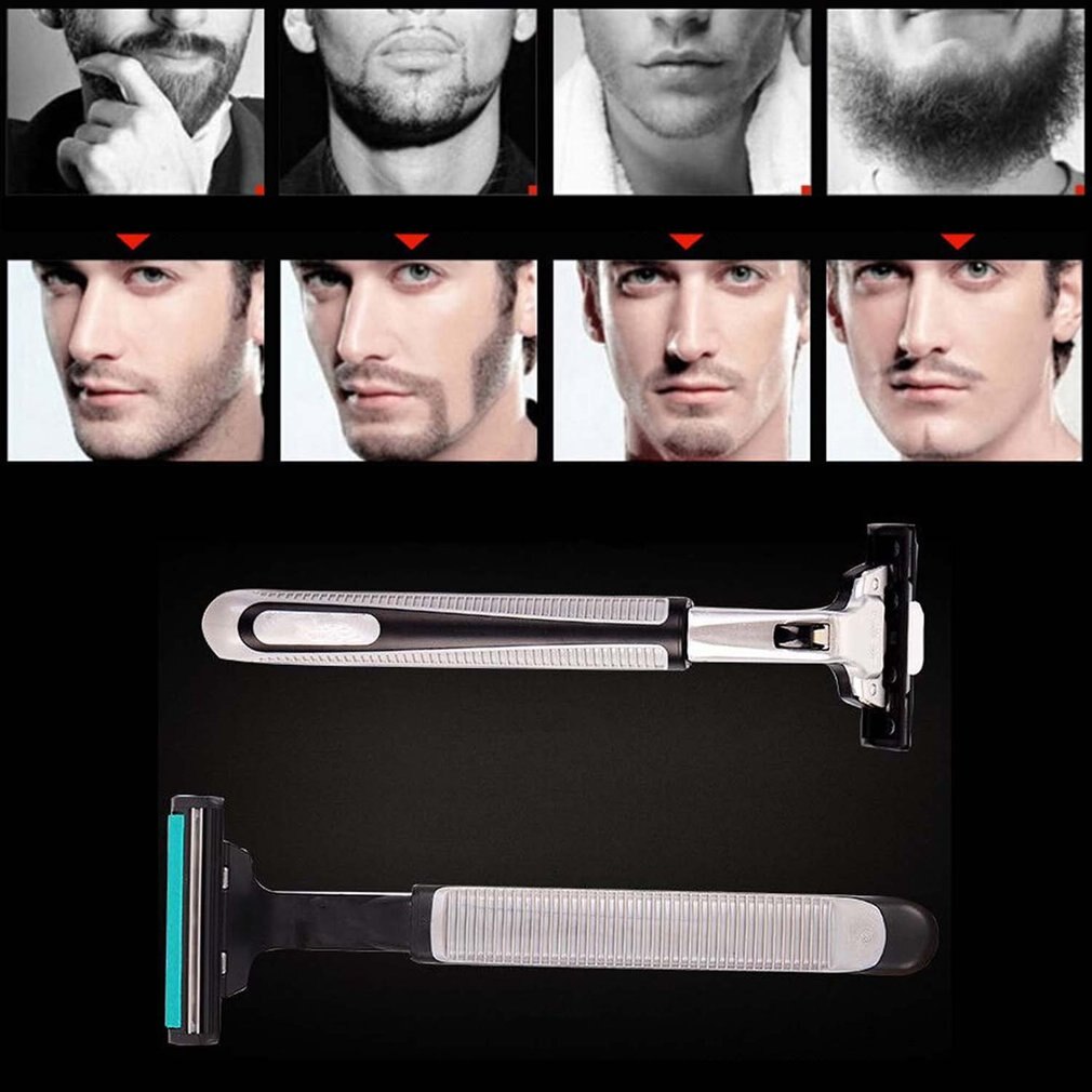 Manuel barbermaskine dobbeltlags barbermaskine 1 knivholder 30 skærehoved herre skæg kniv barbermaskine værktøj (med 30 blade)