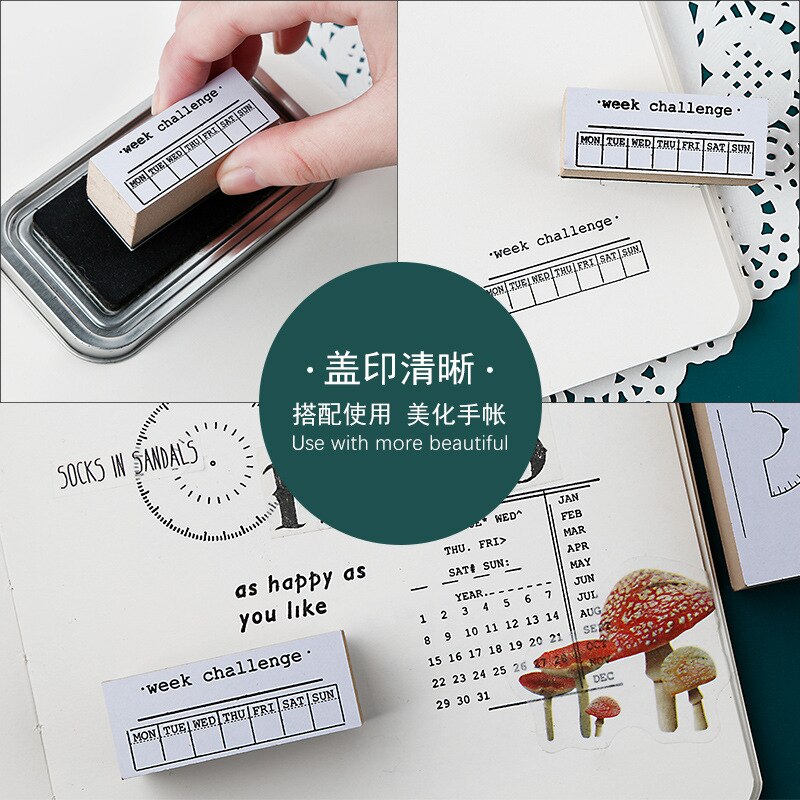 1Set Vintage Kalender Memo Te Doen Lijst Plan Stempel Diy Houten Stempels Voor Scrapbooking Briefpapier Journal Boek Seal