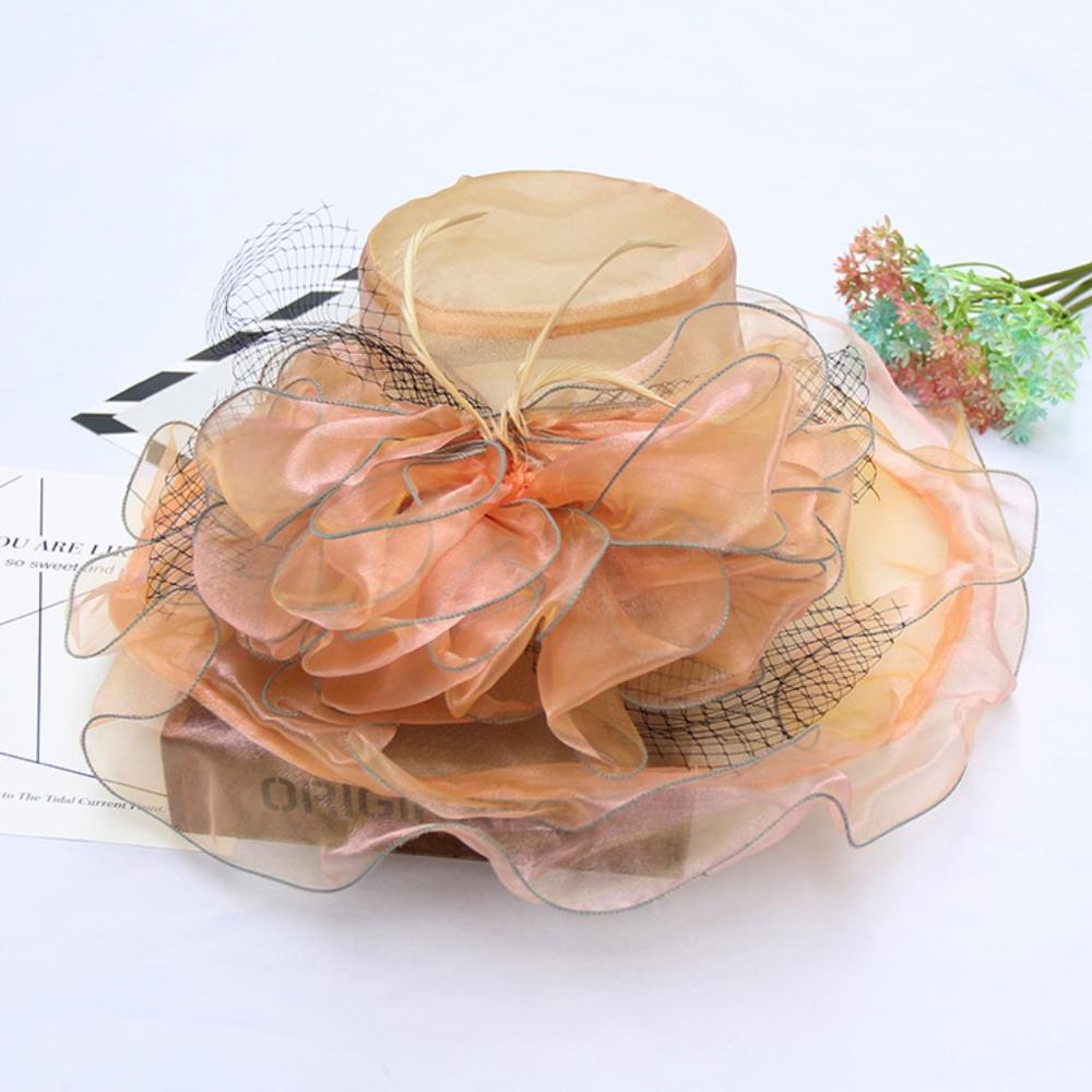 Wedding Hats For Bride Evening Organza Flower Sun Hat chapeau de mariage Wedding Accessories YSAN612: Orange