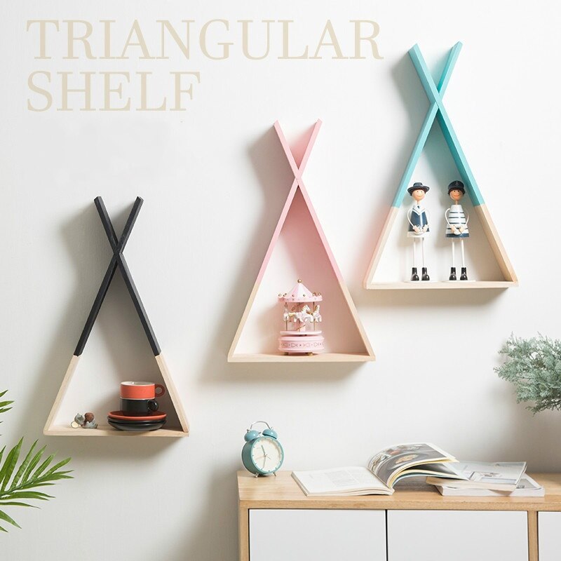 Estantería triangular de madera de estilo nórdico, colores bonitos estante de pared, estantería de almacenamiento de libros Trigon para el hogar, habitación de bebé, decoración DIY