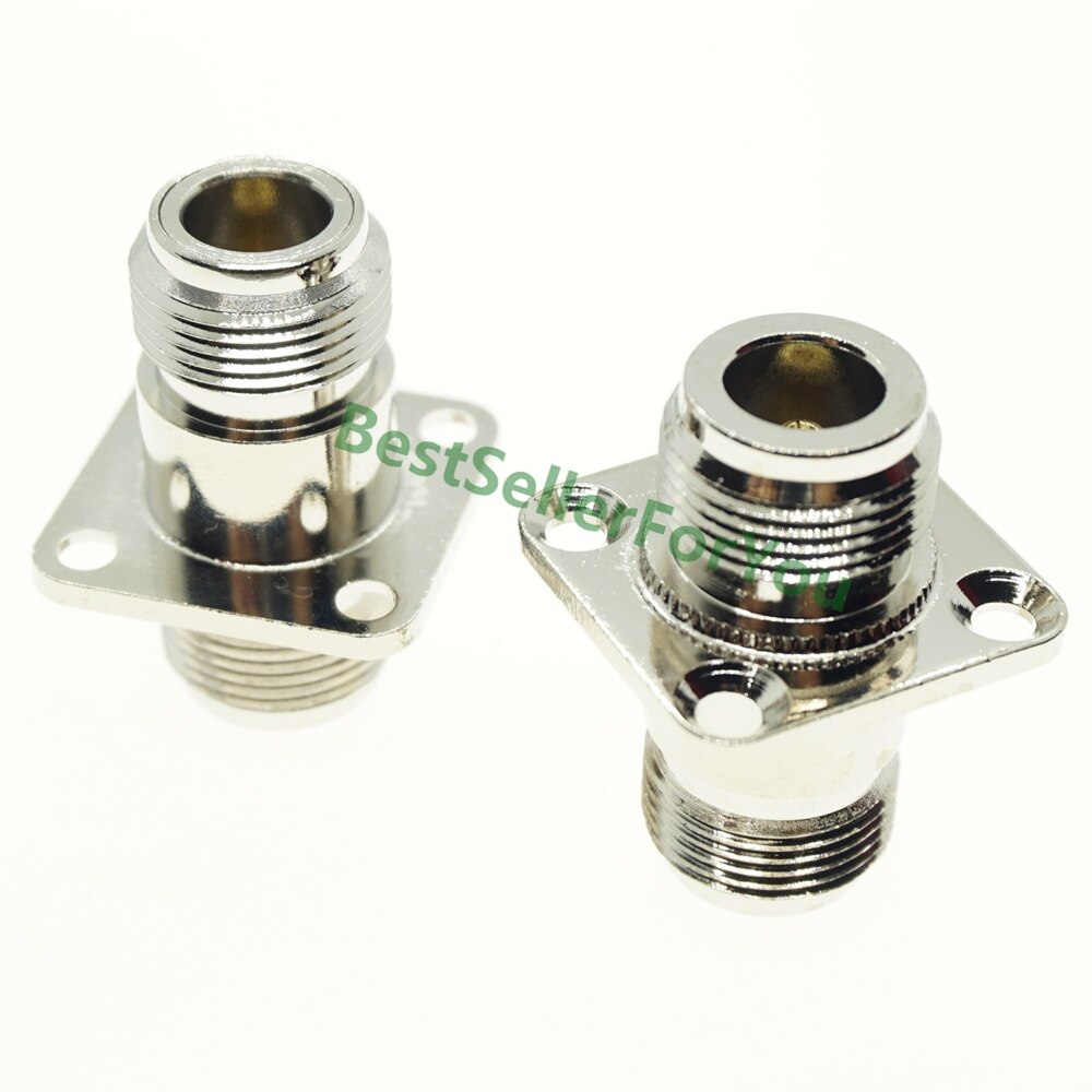 Adaptador coaxial de conector N hembra a N Hembra RF, convertidor de 4 orificios para montaje en Panel, chasis de brida, niquelado