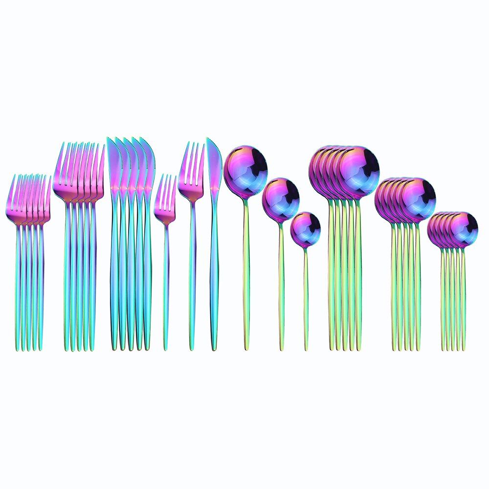 36 stk sort guld bestik sæt 18/10 rustfrit stål guld spisestel home western ske gaffel kniv bøf spisestel service sæt: Regnbue