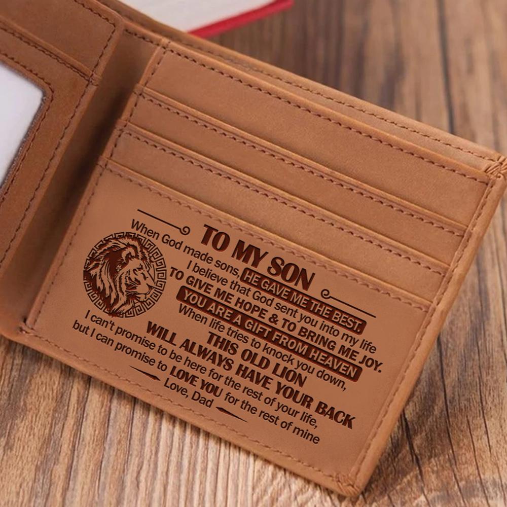 VE1016-1030 DAD TO SON Engraving Wallets Genuine Leather Purse Card Holder Bifold Vintage Birthday From DAD: V E1019