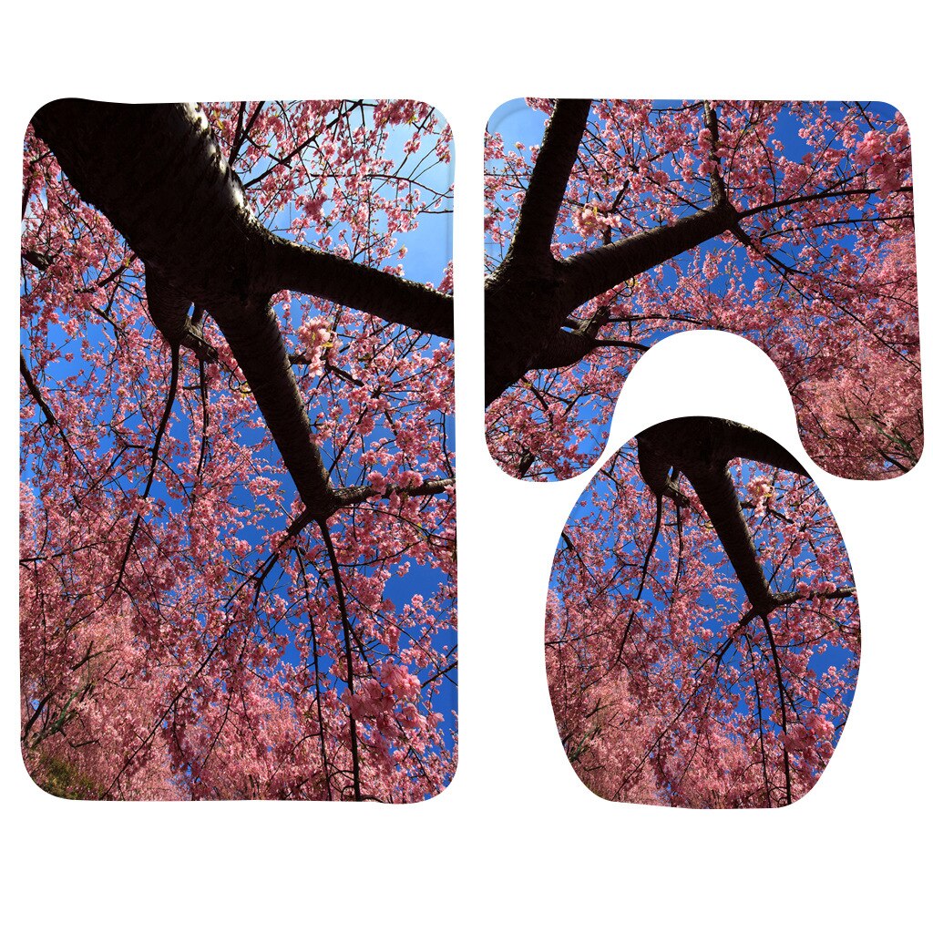 3 Pcs Bath Mat Set Rose Pattern Toilet Mat for Three Sets of Bath Mat Anti Slip Bathroom Rugs and Carpets: 007