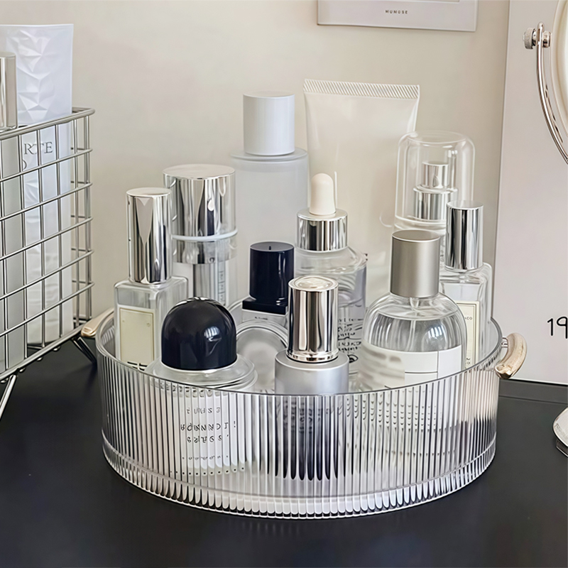 360° Rotating Cosmetic Storage Box - Large Capacity Round Transparent Tray - Desktop Organizer
