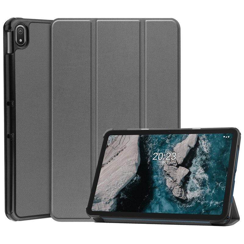 For Tablet Nokia T20 T 20 Case PU Leather Tri-Folding Stand Magnetic Protective Cover for Funda Nokia T20 Tablet Kids: gray