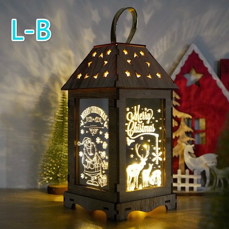 Lichten Houten Kerst Decoratie Wind Lantaarn Led Lichtgevende Creatieve Ornamenten Draagbare Lantaarn: L-B