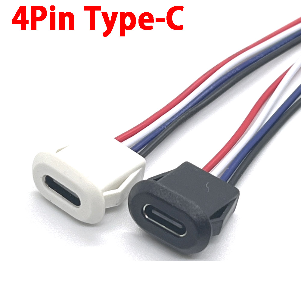 1 stk. 4 -bens usb c-stik type-c vandtæt med  ph 2.0- møtrikkers låseplade, hun-tpc højstrøms hurtigopladningsstik med cc-ben