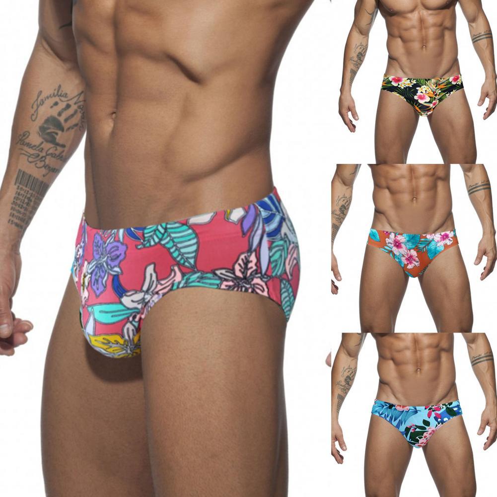 Trendy Men Swimming Trunks Floral Print Swimming Shorts Elastic Colorful Quick Dry Swimming Shorts