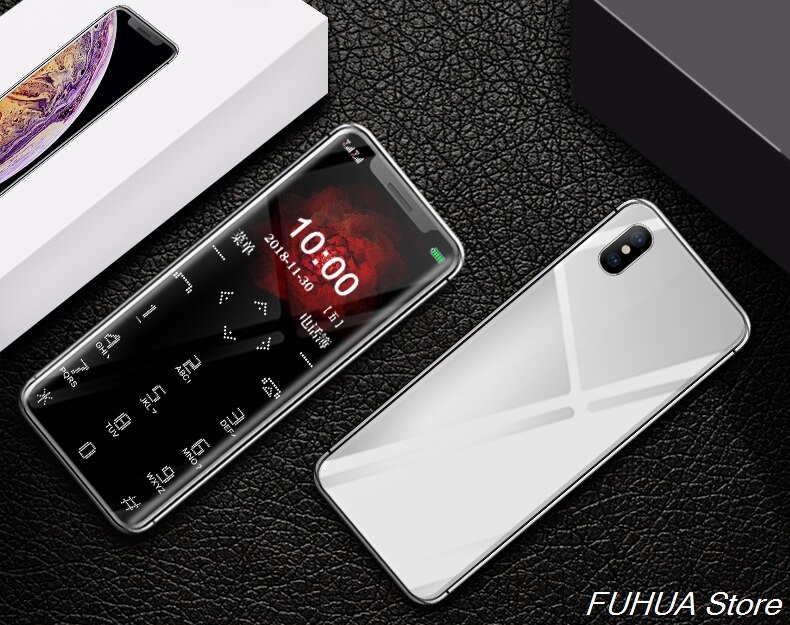 Ultra-Dunne Metalen Body Kleine Mobiele Telefoon Bluetooth Dialer Dual Sim-kaart Kinderen Telefoon Originele Case + Screen protector: add 8G TF card / white