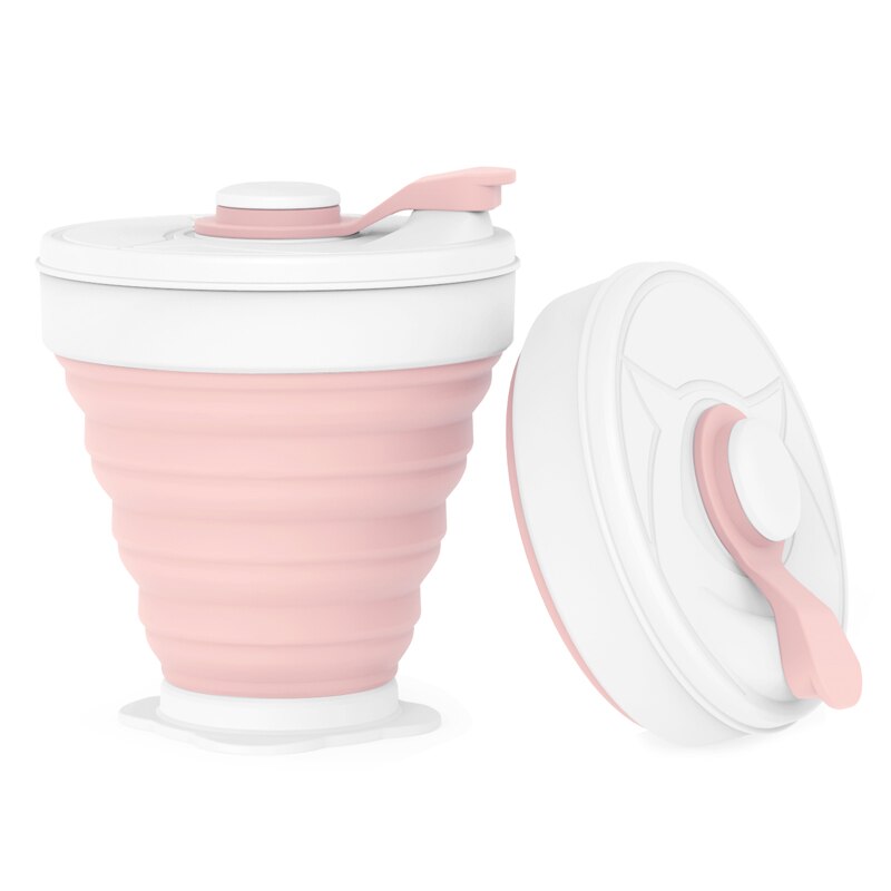 Portable Coffe Cup 350ML Folding Silicone Food Grade FDA FREE Milk Water Cups Outdoors Travel BPA FREE Collapsible Coffee mug: Pink