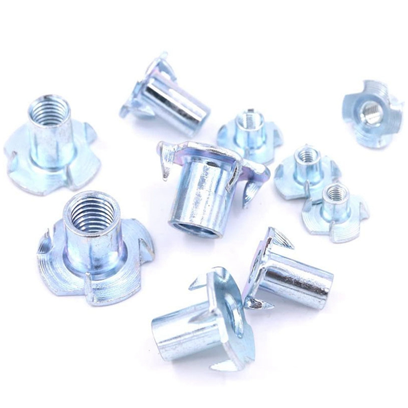 105 Pieces Of M4 5 6 8 10 Galvanized Steel T-Nut Four-Claw Nut Sorting Kit Suitable For Wooden Cabinet Furniture