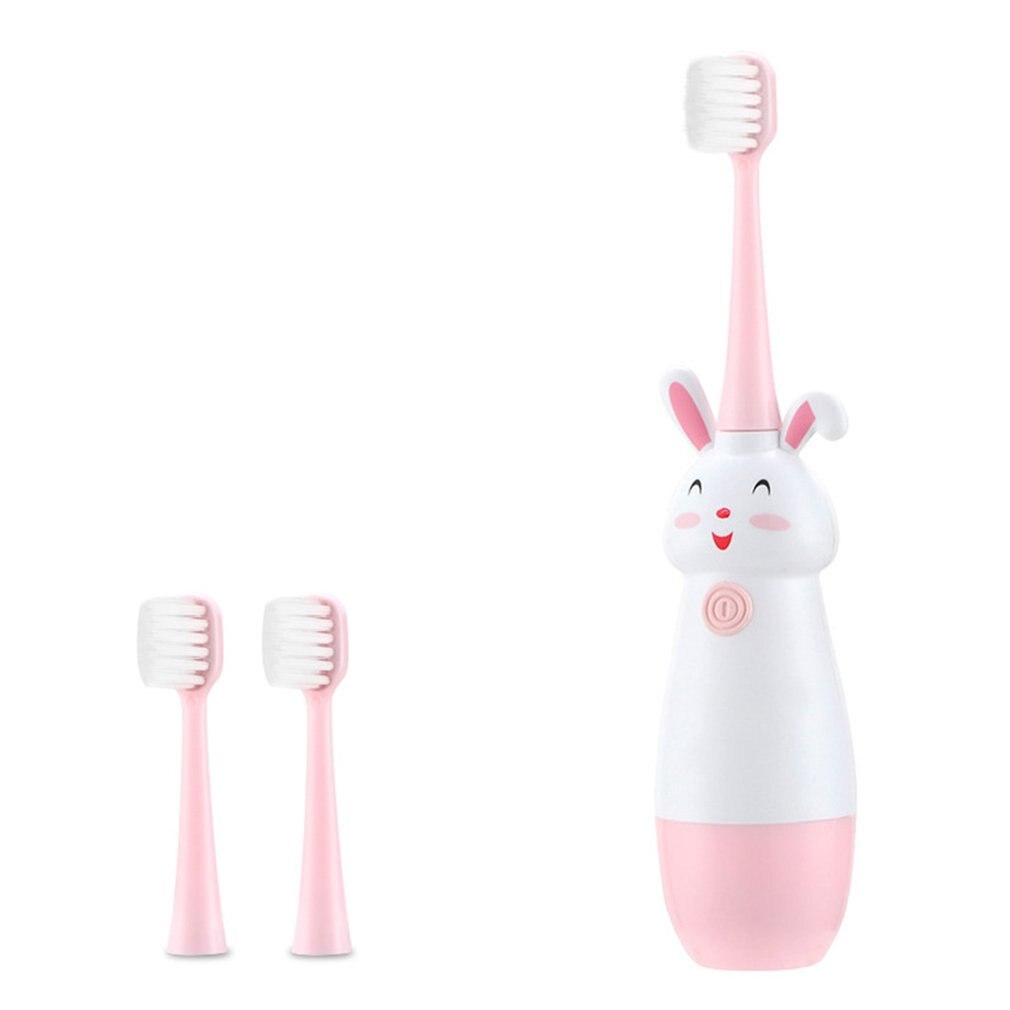 Crianças escova de dentes elétrica dos desenhos animados escova de dentes escova de dentes elétrica escova de dentes antiderrapante para crianças com cabeça de substituição macia: Pink W 3 Brush head