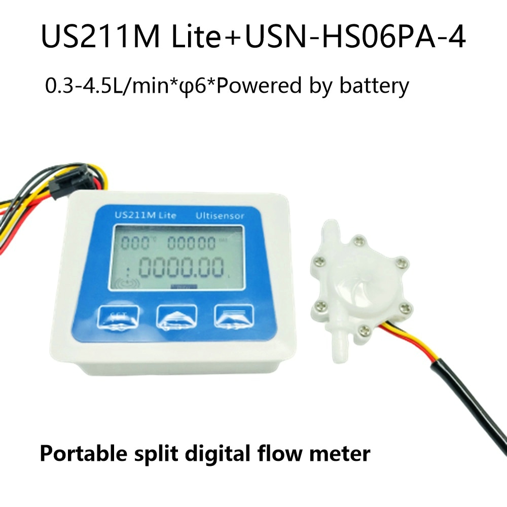 US211M Lite Portable Digital Flow Meter with USN-HS06PA-4 Flow Sensor 0.3-4.5L/min