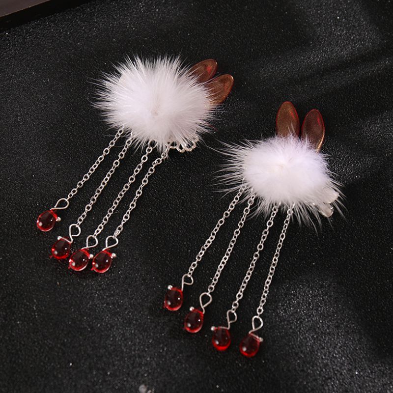 Niedliche haarspangen für mädchen, hanfu winter pompon blau rot haarnadel 2022 jahre