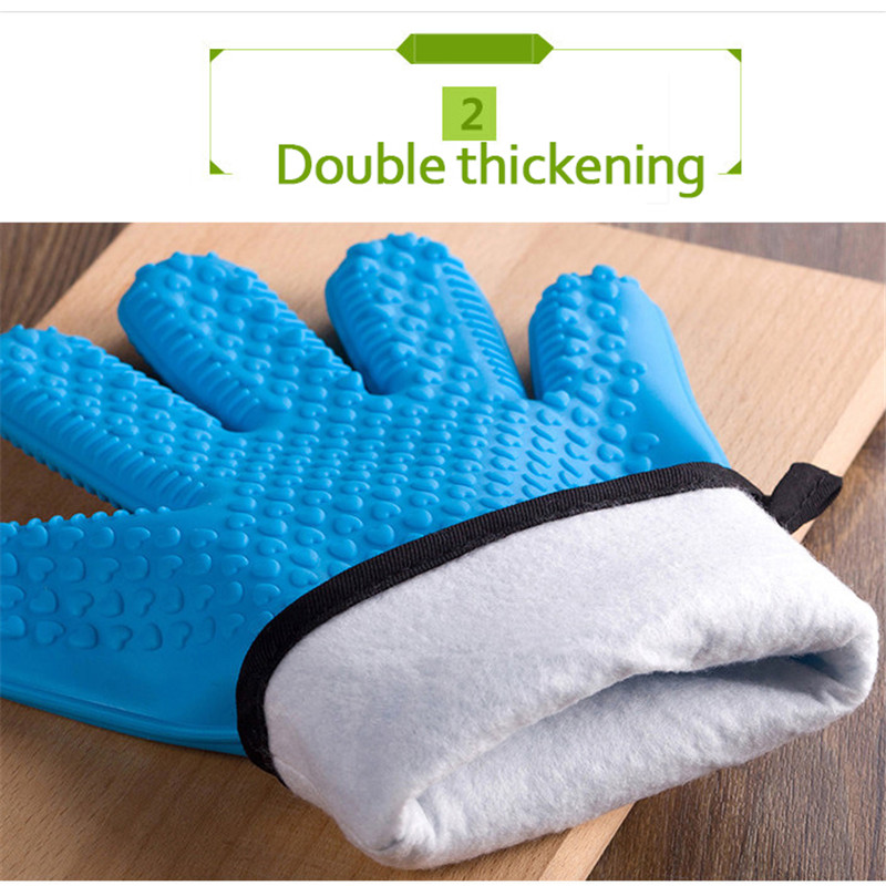 2Pcs Food Grade Dikke Hittebestendige Siliconen Handschoen Bbq Grill Handschoenen Keuken Barbecue Oven Koken Mitts Grill Bakken Handschoenen