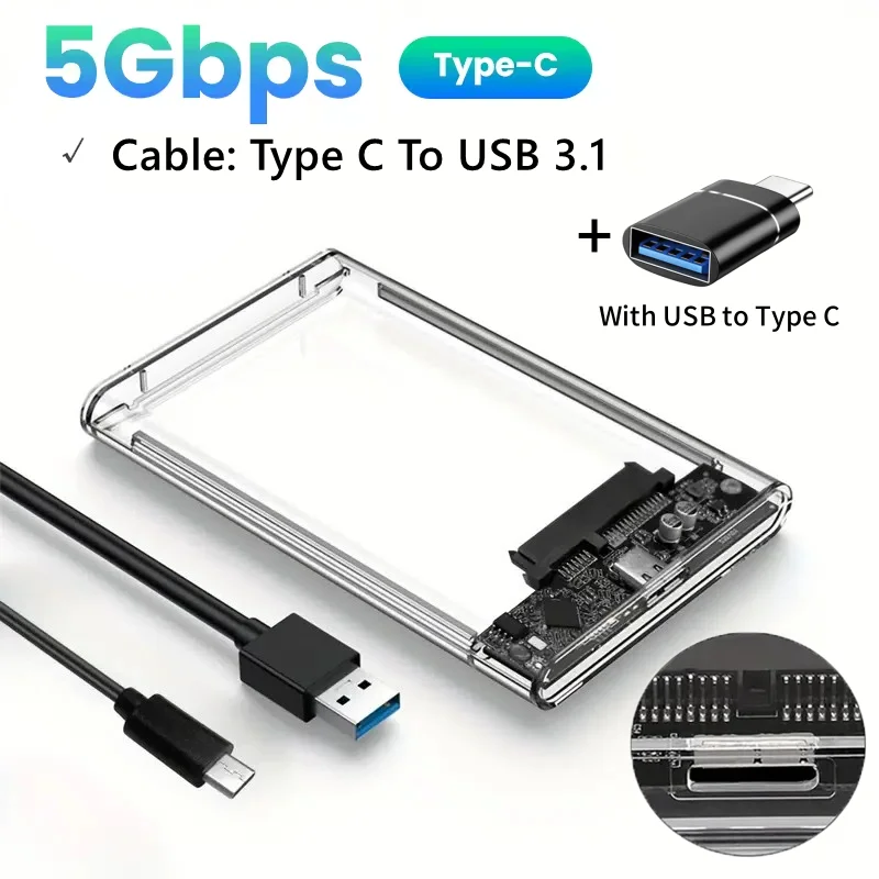 Ultra-Fast USB/Type C to SATA Hard Drive Enclosure - 5Gbps UASP Compatible with 2.5-Inch HDD/SSD for PC Mac Laptops and Desktop: Blue