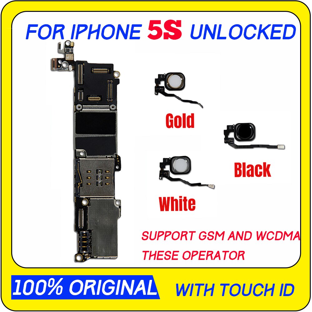 16GB 32GB 64GB Motherboard with / without touch ID for iphone 5S unlocked mainboard IOS System logic board with chip