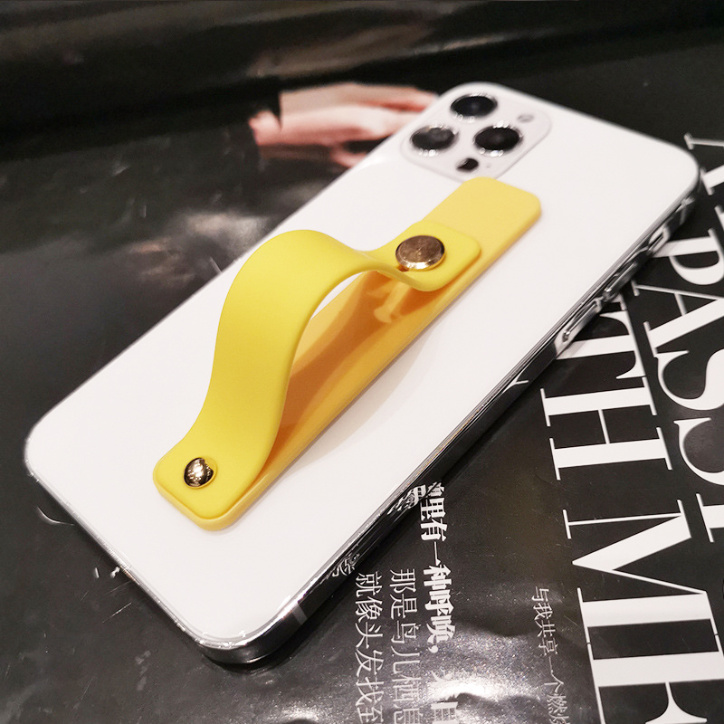 Universal Wrist Band phone stand For iPhone Finger Grip Mobile Phone Holder for xiaomi Push Pull back sticked Socket bracket: 13-Yellow