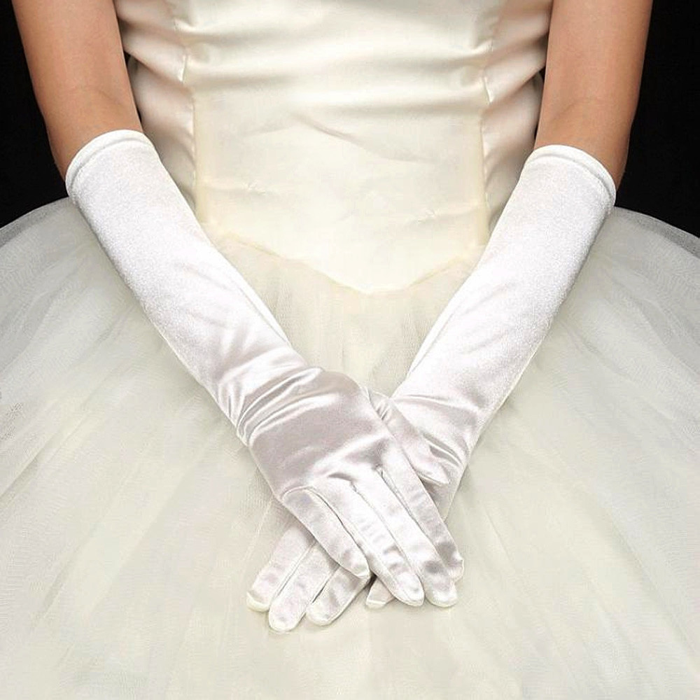 Women Long Finger Elbow Sun Protection Gloves Opera Evening Party Prom Costume Adult Accessories Black Red White Mittens: WHITE