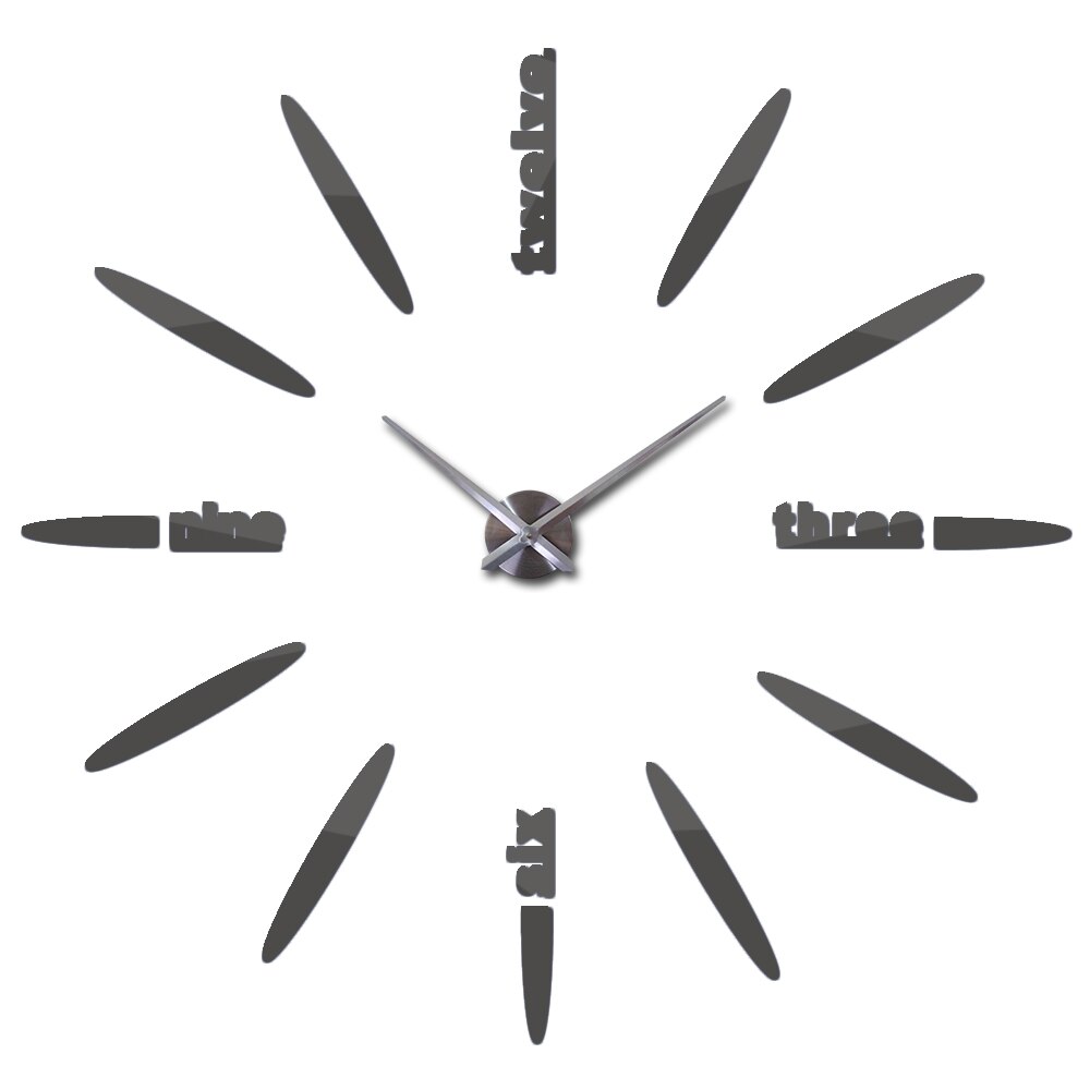 Stor 3d gjør-det-selv-veggklokke hjemmeinnredning stueklokke horloge quartz needle clocks kort speilklokke: Mørkegrå / 37 tommer