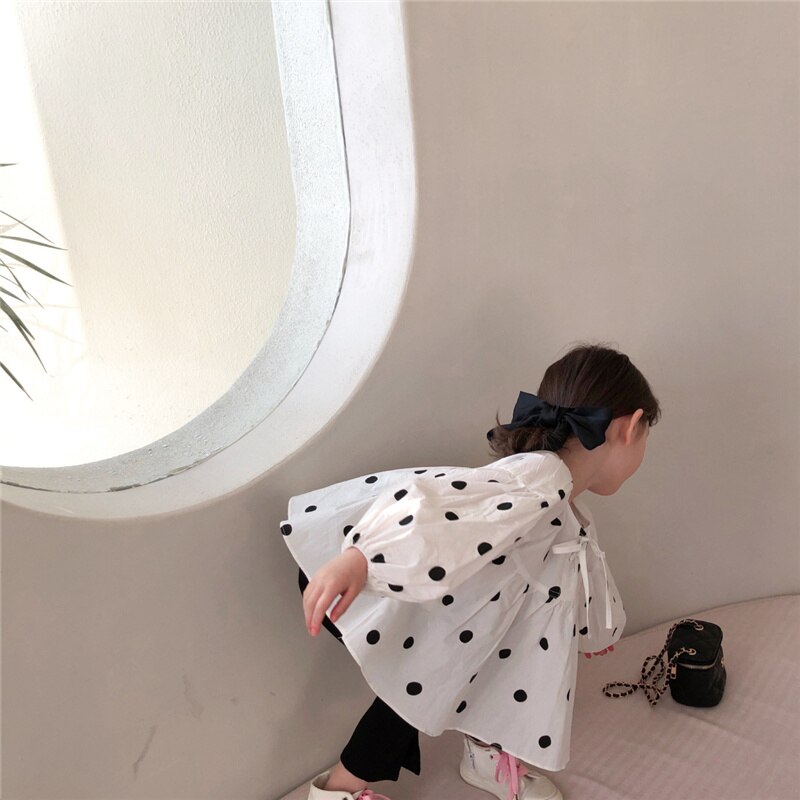 Blusa holgada de manga larga con lunares para niña, ropa a la , primavera,