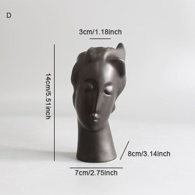 Nordic ins minimalistisk keramisk mini abstrakt vase svart og hvit ansiktsutstilling dekorasjon statue hode type vase: D