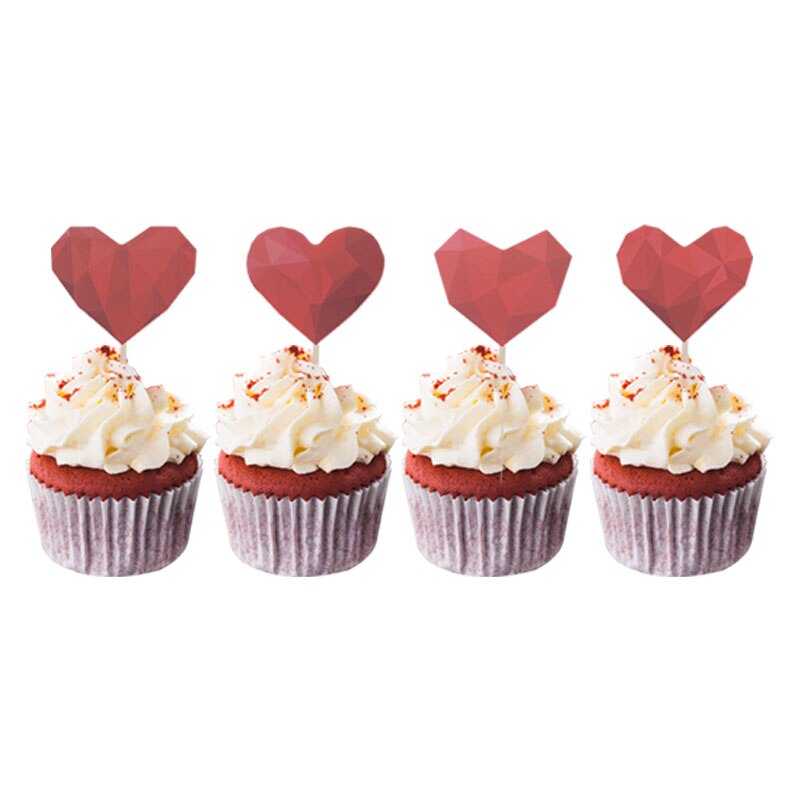 12 Stuks Rood Hart Bruidstaart Toppers 3D Hart Cupcake Topper Voor Verjaardag Valentijnsdag Party Liefde taart Decoratie