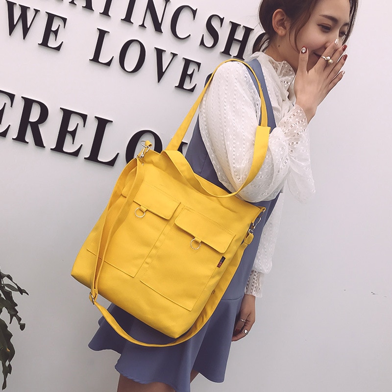Bolso de mujer veces Casual minimalista femenino bolsos de hombro bandolera Lona de estudiante negro blanco amarillo azul