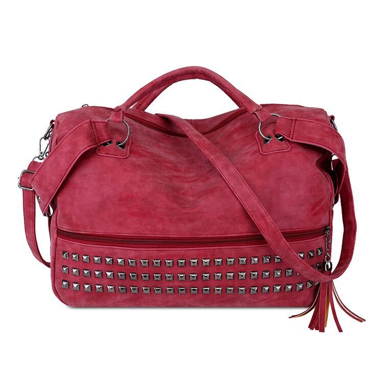 SGARR Nubuck PU cuir femmes sacs à main dames grande capacité gland sac à bandoulière décontracté Vintage Rivet femelle fourre-tout sacs: Rouge