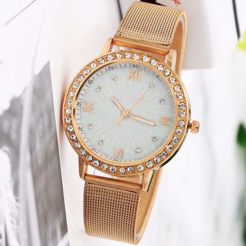 Woman Watch Golden Women Watches Luxury Rhinestone Stainless Steel Mesh Belt Ladies Quartz Female Clock часы reloj mujer