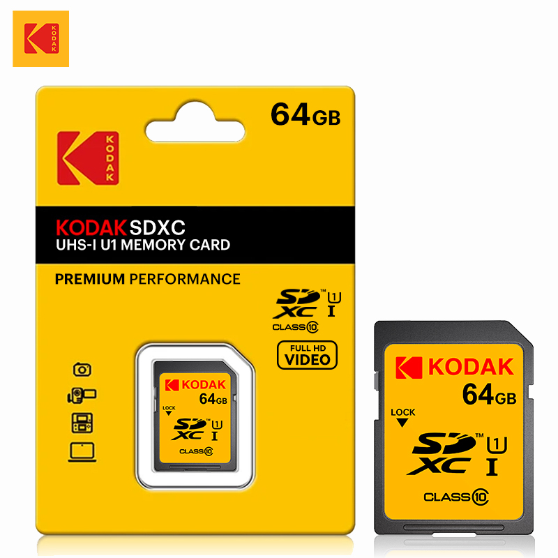 KODAK 100% Original 64GB 128GB SD Card Memory Cards Class10 256GB U1 HD SD Card Memory Card SDXC V30 Memory Cards for Camera: 64GB