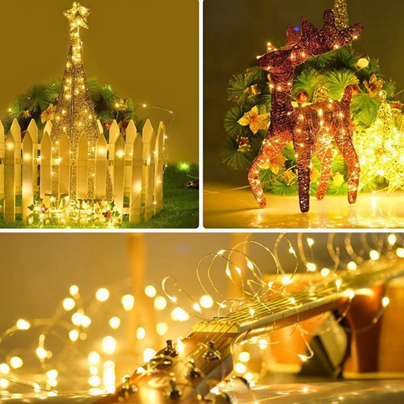 Cadena de luces Led de hadas, cuerda de alambre de cobre, 1/2/3/5/10M, alimentada por batería, para dormitorio, jardín, , decoración de boda, 1 paquete