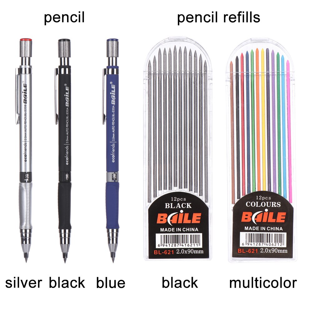 2.0mm 2B Drawing Mechanical Pencil Activity Pencils Multicolor Refill Lead Writing Tool Office School Supplies 12 Colors Refill