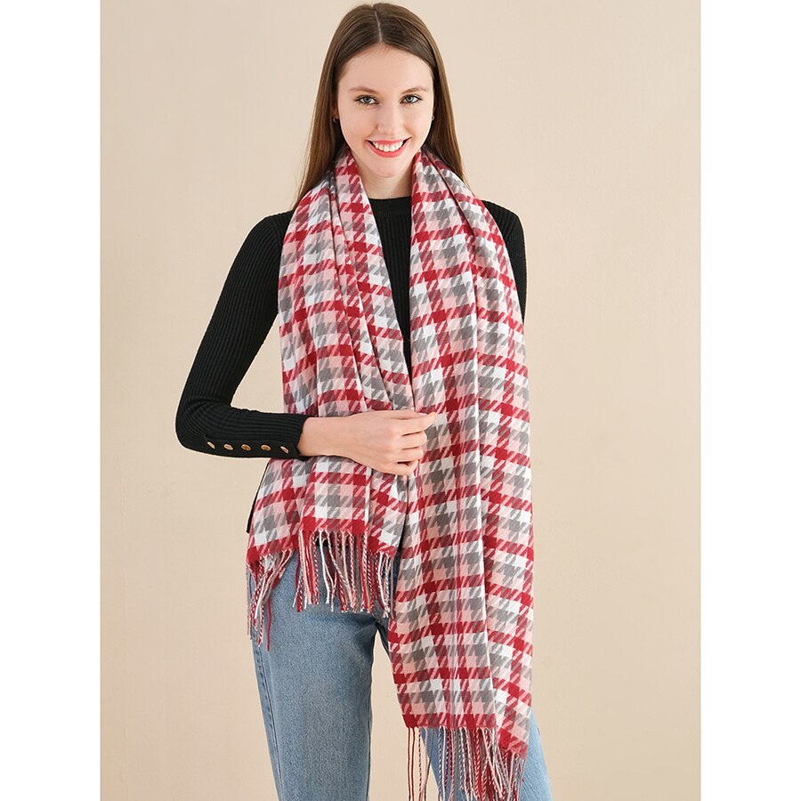 Dyr houndstooth patter kvinder tørklæde vinter blød stor lang cashmere kvast tykt varmt sjal