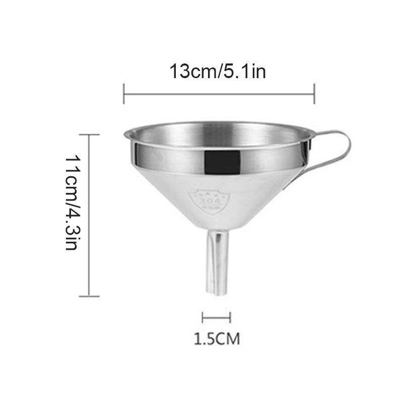 Tolva de aceite de cocina de acero inoxidable para líquidos, embudo de Metal, herramienta de accesorios, embudo de boquilla ancha para conservas, herramientas de cocina: 13CM