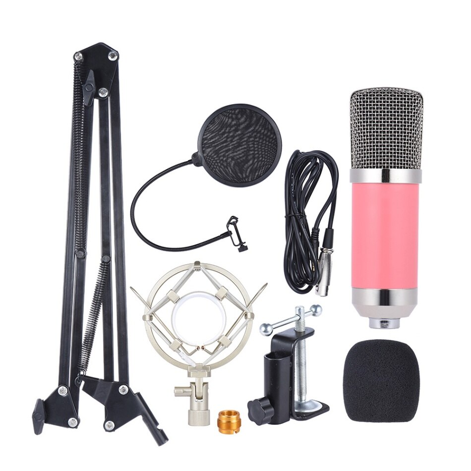 Professionele Broadcasting Studio Recording Condensator Microfoon Mic Kit Met Shock Mount Verstelbare Suspension Scissor Arm Stand: Roze