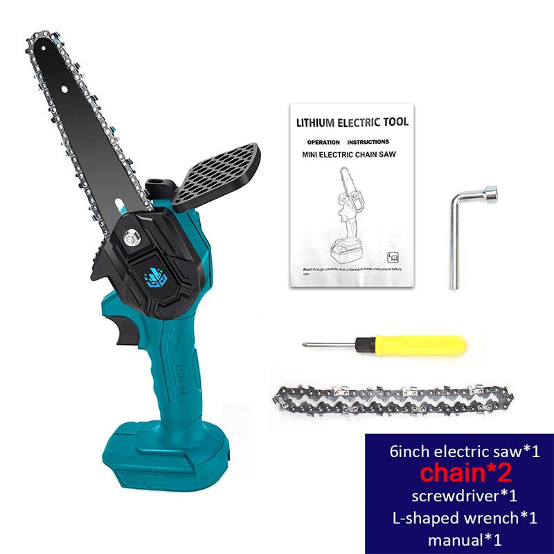 1200W 6 Inch Elektrische Zagen 1000W 4 Inch Elektrische Kettingzagen Verwijderbare Snoeizaag Voor Boom/Tuin/hout Trimmen Voeg 1 Meer Ketting: Blue 6inch-1 chain